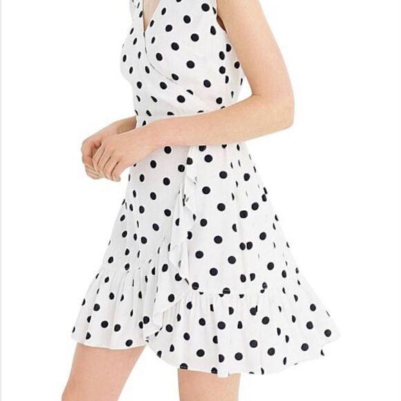 J. Crew White & Black Polka Dot Ruffle Front Dress Size 8 Tall - Picture 2 of 9